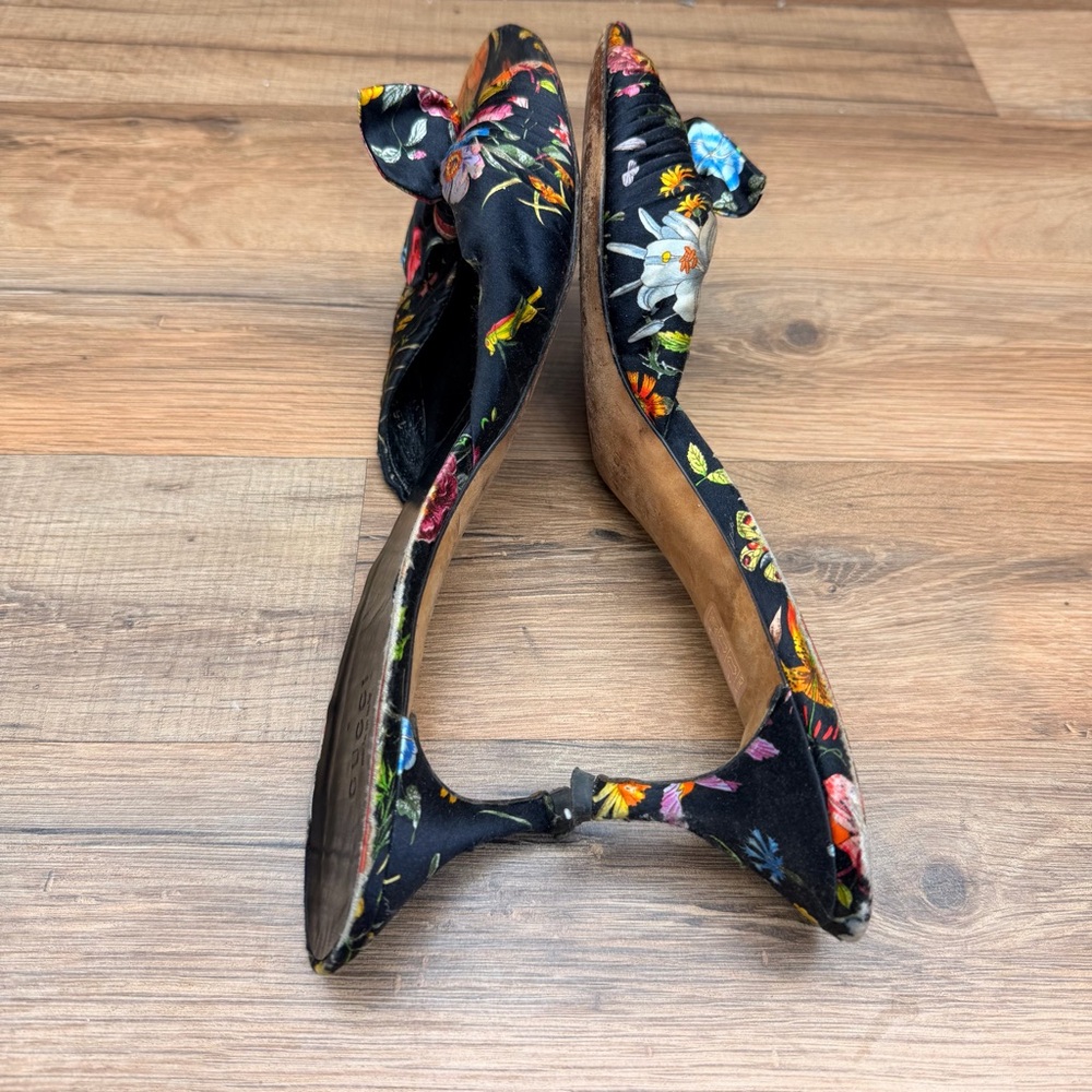 GUCCI Cloth mules & clogs size 11 Sandals Heel Dark Floral Pumps Academia - Picture 5 of 8